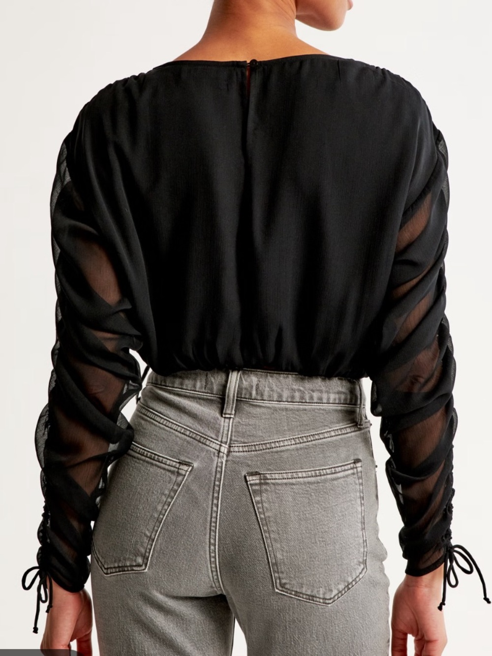 Abercrombie & Fitch Cinched Dolman Bubble Sheer Tie-Sleeve Cropped Blouse Small